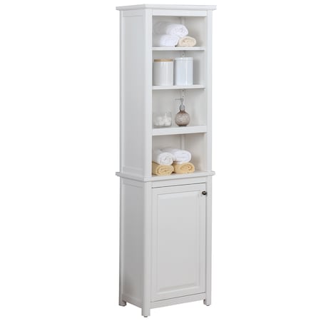 Alaterre Furniture Dorset Bathroom Storage Tower with Open Upper Shelves and Lower Cabinet ANVA7778WH